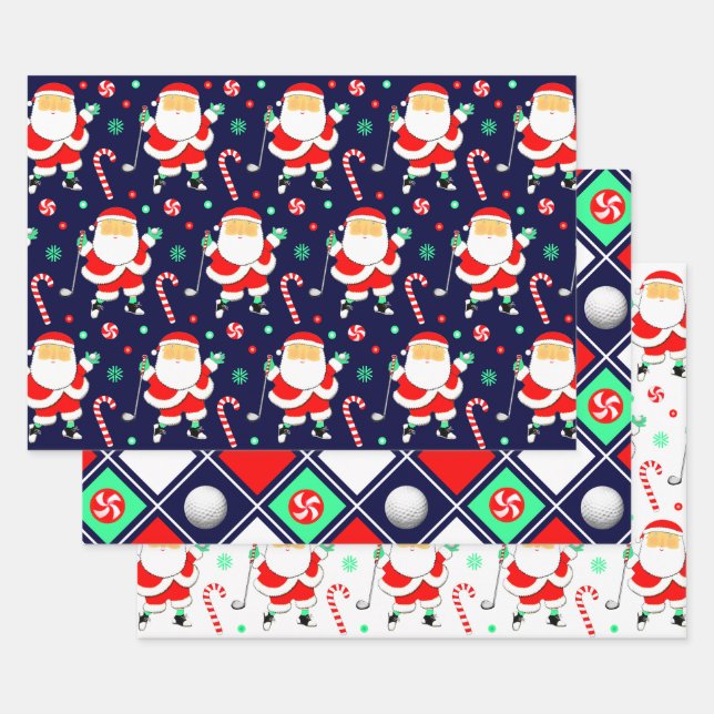 Golf Christmas Holiday Gift Wrapping Paper Sheets (Set)