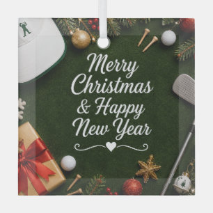 Golf Christmas Holiday Glass Ornament