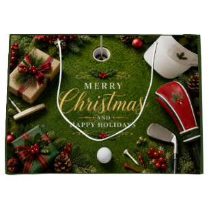 Golf Christmas Holiday Large Gift Bag