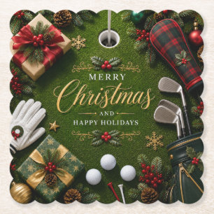Golf Christmas Holiday Paper Coaster