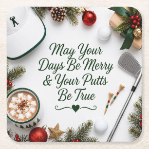Golf Christmas Holiday Square Paper Coaster