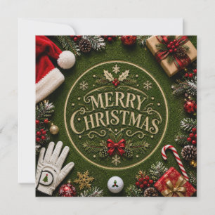 Golf Christmas Holiday themed on green grass Card