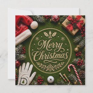 Golf Christmas Holiday themed on green grass Card