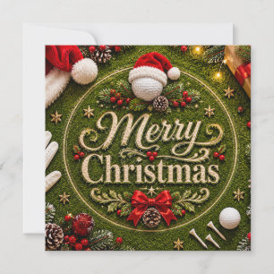 Golf Christmas Holiday themed on green grass Card