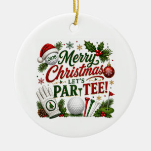 Golf Christmas Holiday themed on green grass Ceramic Ornament