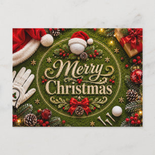 Golf Christmas Holiday themed on green grass Postcard