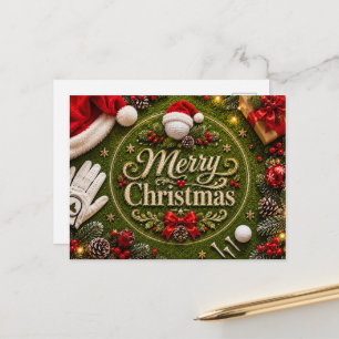 Golf Christmas Holiday themed on green grass Postcard