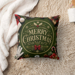 Golf Christmas Holiday themed on green grass Throw Pillow