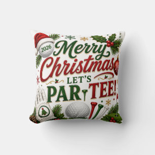 Golf Christmas Holiday themed on green grass Throw Pillow