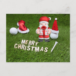 Golf Christmas Holiday with ball and Santa Claus Postcard