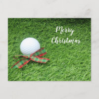 Golf Christmas Holiday with golf ball and ribbon Postcard