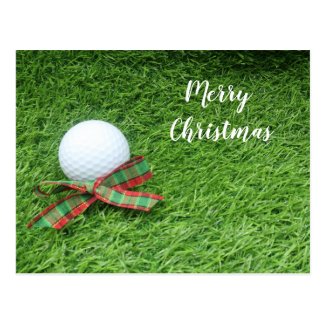 Golf Christmas Holiday with golf ball and ribbon Postcard