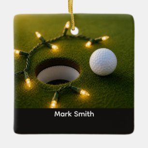 Golf Christmas Holiday with golf ball for golfer Ceramic Ornament
