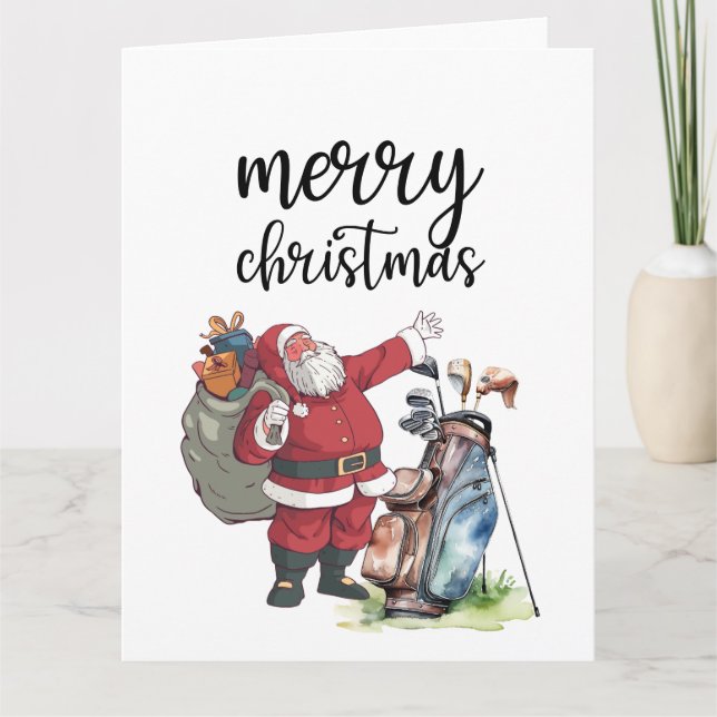 Golf Christmas Holiday with Santa Claus  Card (Front)