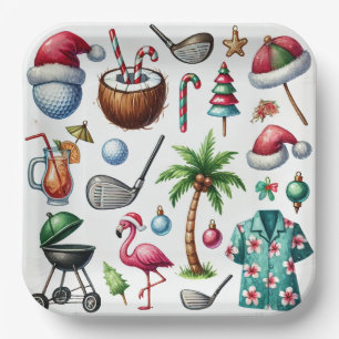 Golf Christmas in July for golfer with golf ball Paper Plates