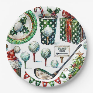 Golf Christmas in July for golfer with golf ball Paper Plates