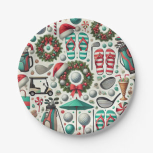 Golf Christmas in July for golfer with golf ball Paper Plates