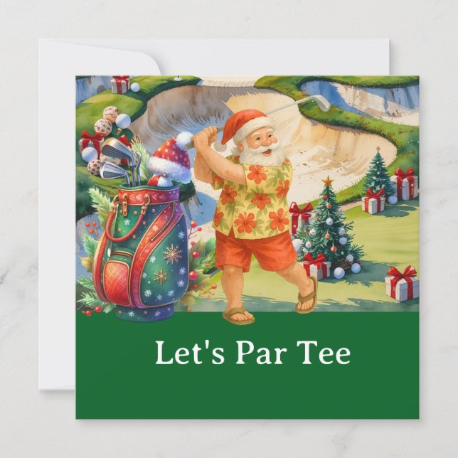 Golf Christmas Let’s Par tee with golf bag  Invitation (Front)