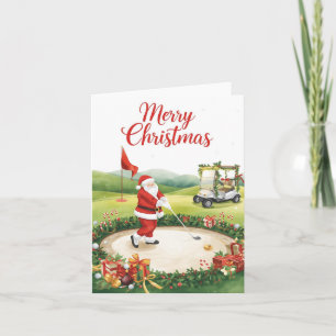 Golf Christmas Let’s Par tee with Santa Claus Holiday Card