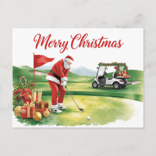 Golf Christmas Let’s Par tee with Santa Claus Holiday Postcard