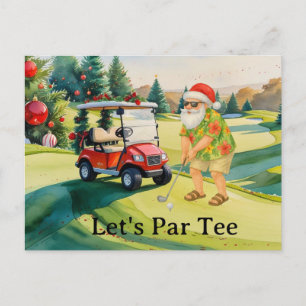 Golf Christmas Let’s Par tee with Santa golfing Holiday Postcard