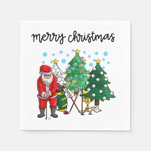 Golf Christmas Let's Par Tee with Santa Claus  Napkins (Front)