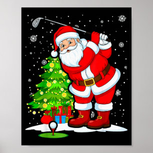 Golf Christmas Men Club Playing Santa Claus  Poster