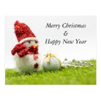 Golf Christmas & New year with golf ball Snowman Postcard
