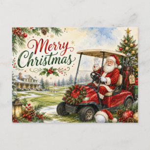 Golf Christmas Par tee party with Santa Claus Holiday Postcard