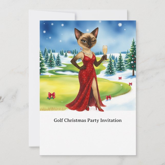 GOLF Christmas Party invitation for Cat lovers (Front)