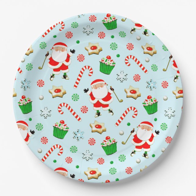Golf Christmas Party Paper Plates (Front)