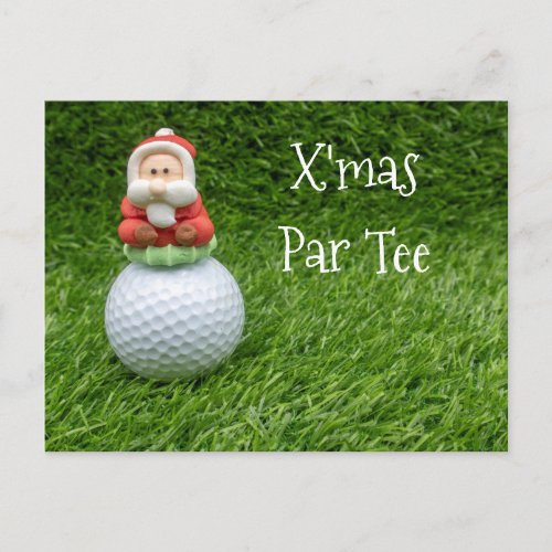 Golf Christmas party Santa Claus sit on golf ball Postcard