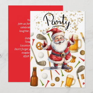 Golf Christmas Party themed with Santa Claus Invitation
