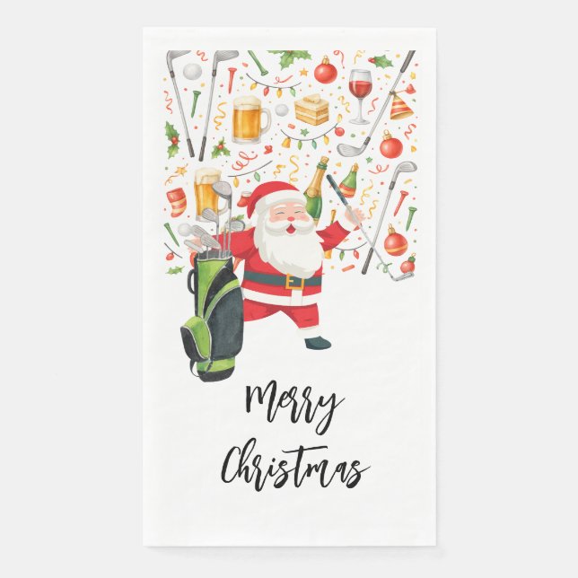 Golf Christmas Party themed with Santa Claus  Paper Guest Towels (Front)