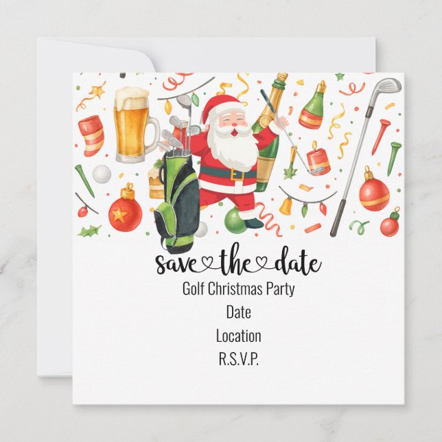 Golf Christmas Party themed with Santa Claus  Save The Date (Front)