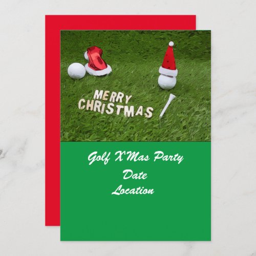 Golf Christmas Party with golf ball and Santa Hat Invitation