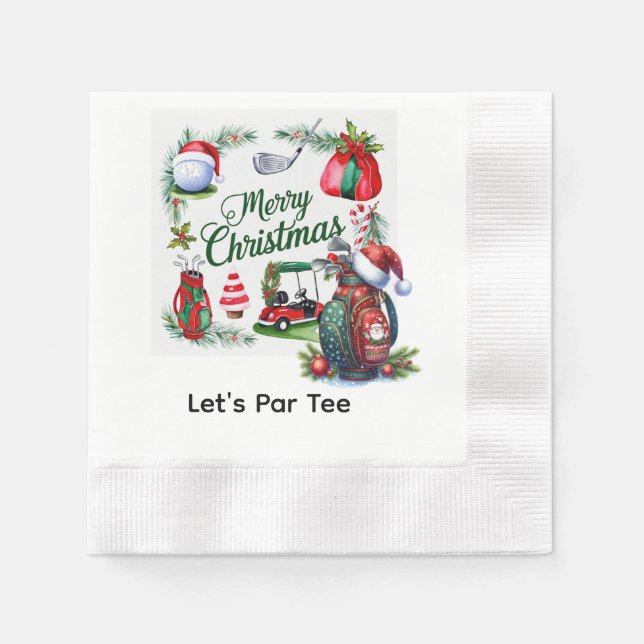 Golf Christmas Party with golf equipment Xmas Napkins (Front)