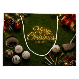 Golf Christmas Putting Green Greeting Card Large Gift Bag