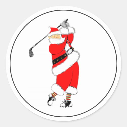 Golf Christmas Santa Classic Round Sticker