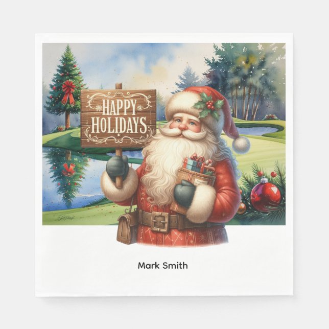 Golf Christmas Santa Claus at golf course Napkins (Front)