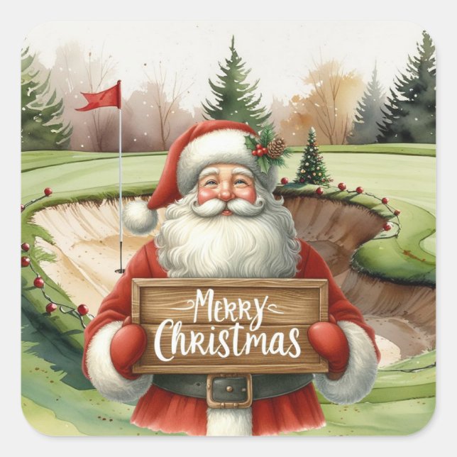 Golf Christmas Santa Claus at golf course Square Sticker (Front)
