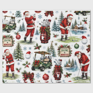 Golf Christmas Santa Claus Golfing in Minnesota Wrapping Paper