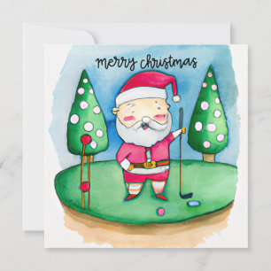 Golf Christmas Santa Claus is golfing on green  Holiday Card