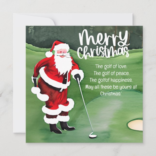 Golf Christmas Santa Claus is golfing on green Holiday Card (Front)
