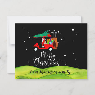 Golf christmas Santa Claus riding golf cart golfer