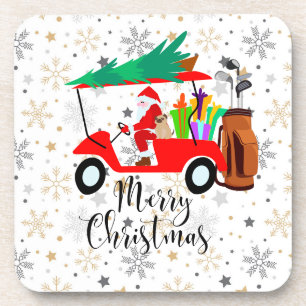 Golf christmas Santa Claus riding golf cart golfer Beverage Coaster