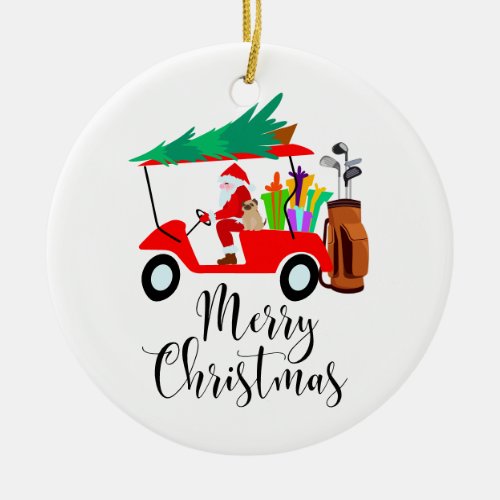 Golf christmas Santa Claus riding golf cart golfer Ceramic Ornament