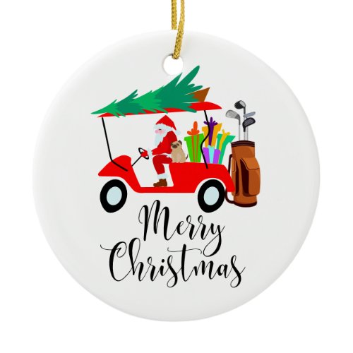 Golf christmas Santa Claus riding golf cart golfer Ceramic Ornament