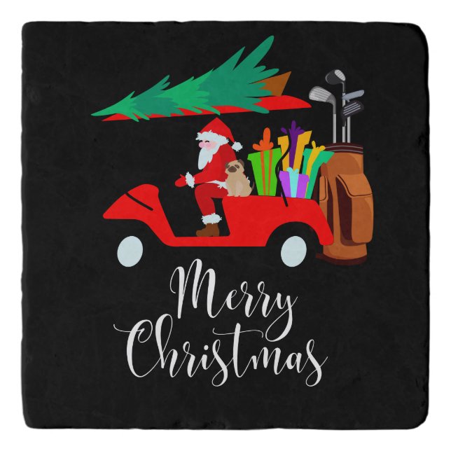 Golf christmas Santa Claus riding golf cart golfer Trivet (Front)