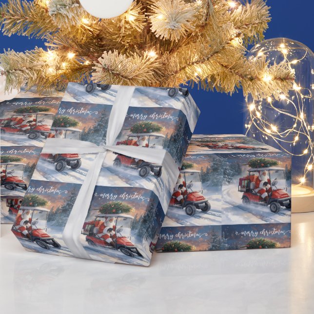 Golf christmas Santa Claus riding golf cart   Wrapping Paper (Holidays)